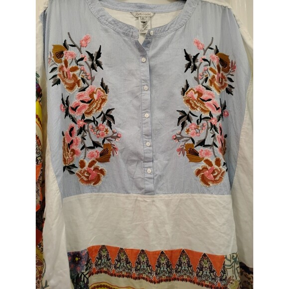John Mark Women's Boho Top Size XL Linen Colorful Floral Embroidered Cottage - Picture 3 of 7